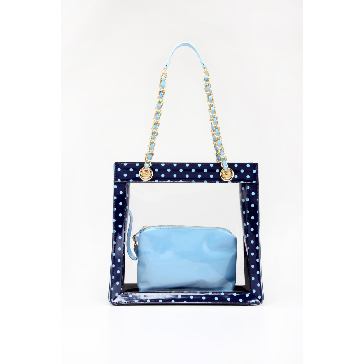 SCORE! Andrea Large Clear Designer Tote For School, Work, Travel - Navy Blue And Light Blue