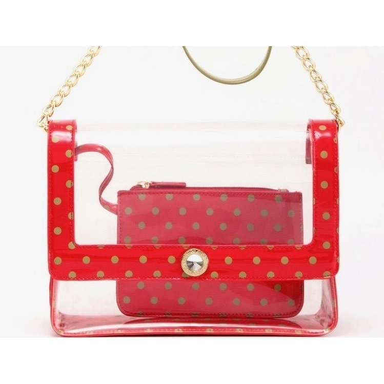 SCORE! Chrissy Medium Designer Clear Cross-body Bag - Red And Olive Green