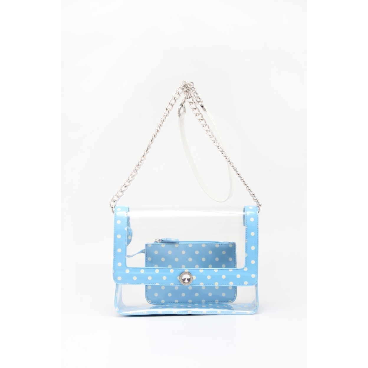 SCORE! Chrissy Medium Designer Clear Cross-body Bag - Light Blue And White