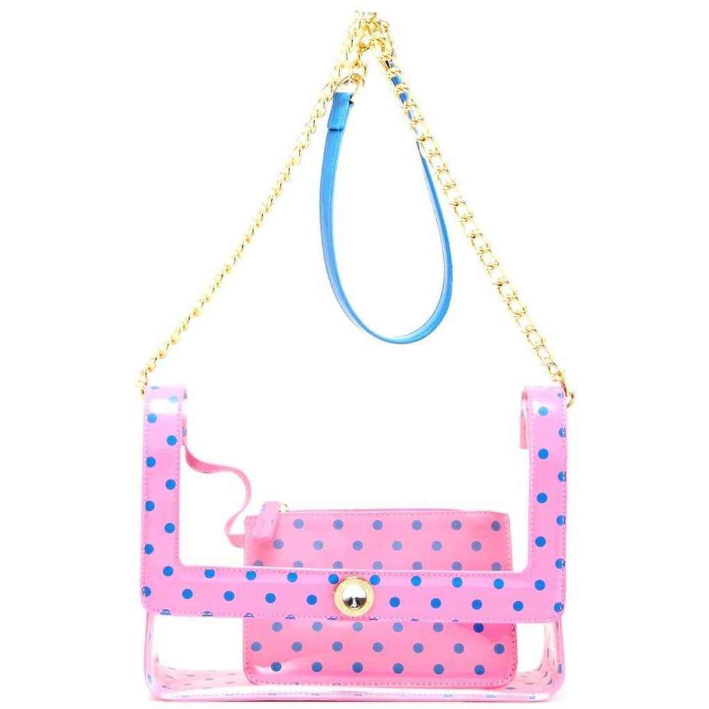 SCORE! Chrissy Medium Designer Clear Cross-body Bag - Pink And Blue