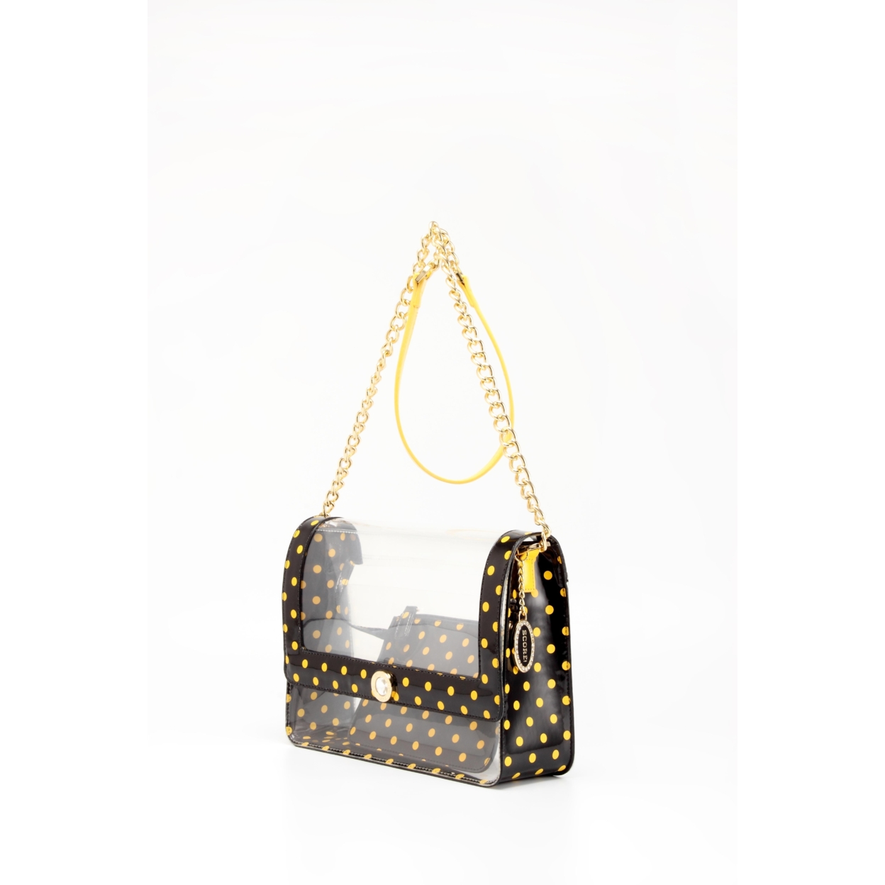 SCORE! Chrissy Medium Designer Clear Cross-body Bag -Black And Yellow Gold