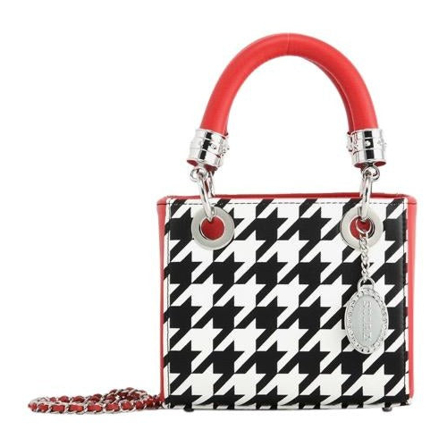 SCORE! Jacqui Classic Top Handle Crossbody Satchel - Black And White Houndstooth And Red