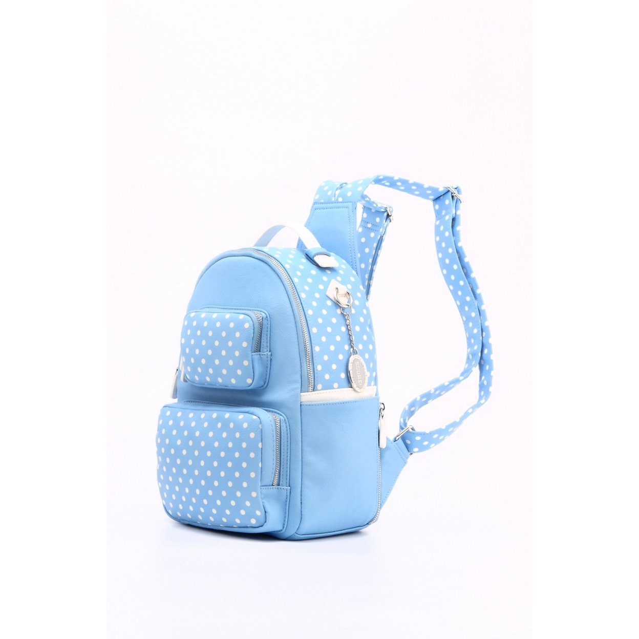 SCORE! Natalie Michelle Large Polka Dot Designer Backpack - Light Blue And White