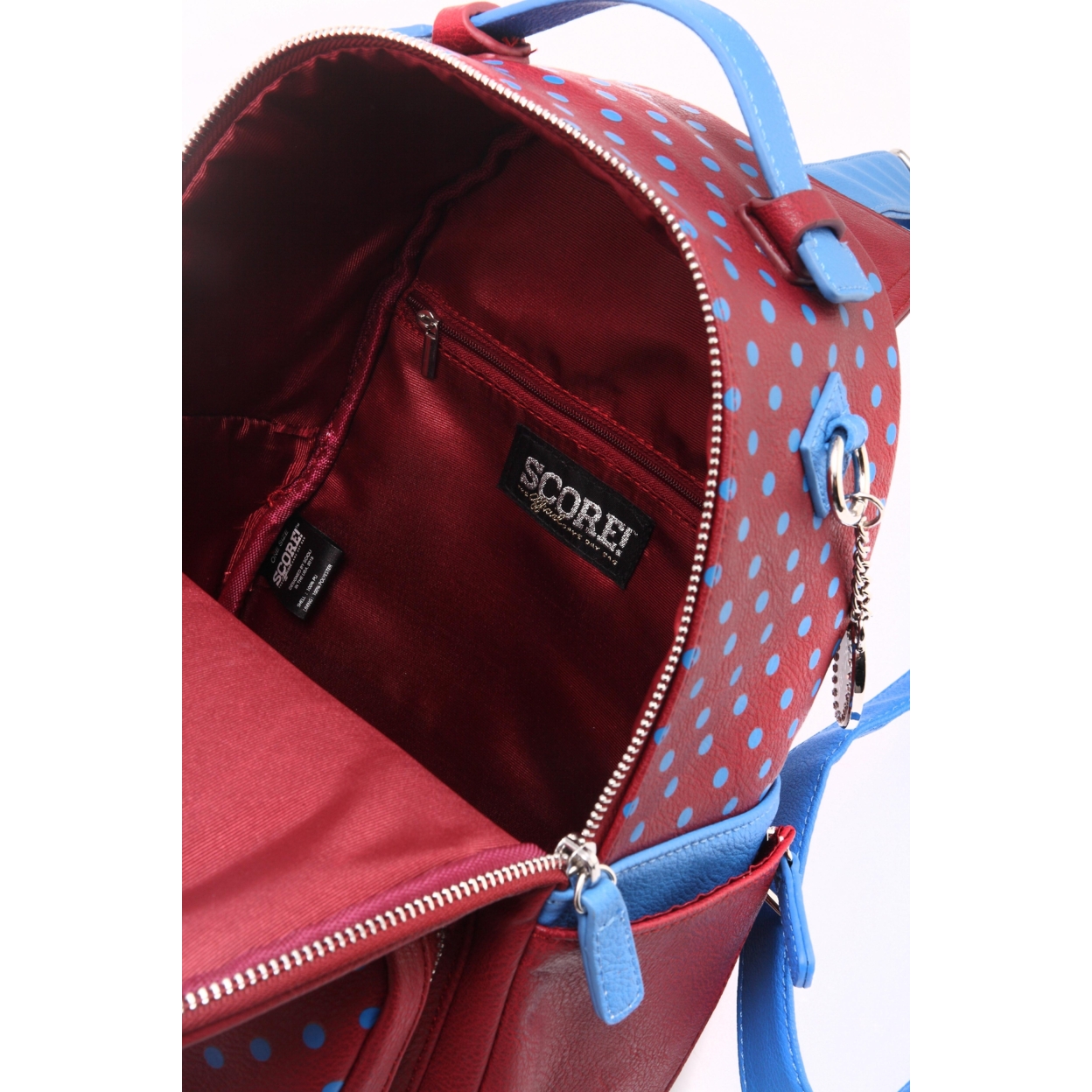 SCORE! Natalie Michelle Large Polka Dot Designer Backpack - Maroon And Blue