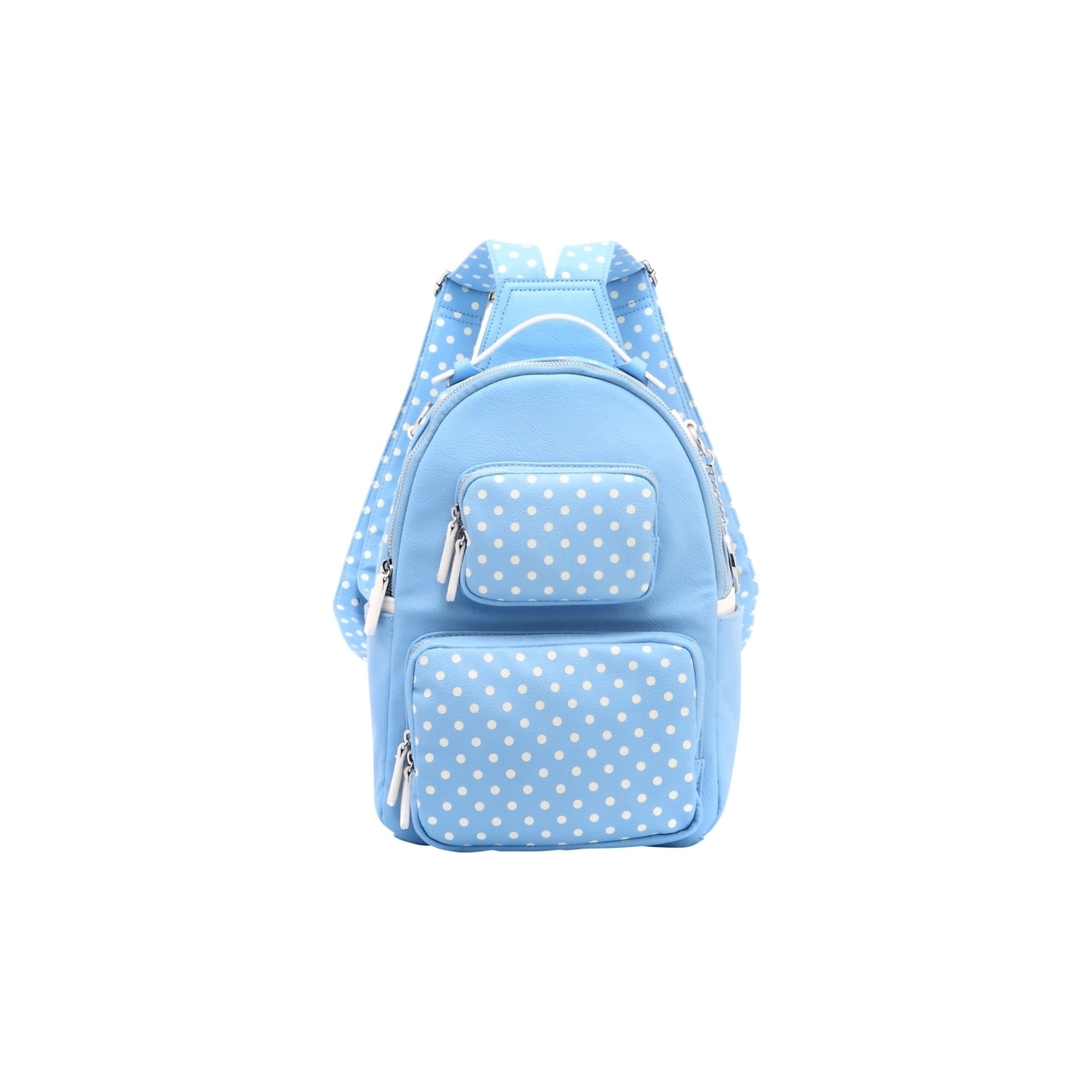 SCORE! Natalie Michelle Medium Polka Dot Designer Backpack - Light Blue And White