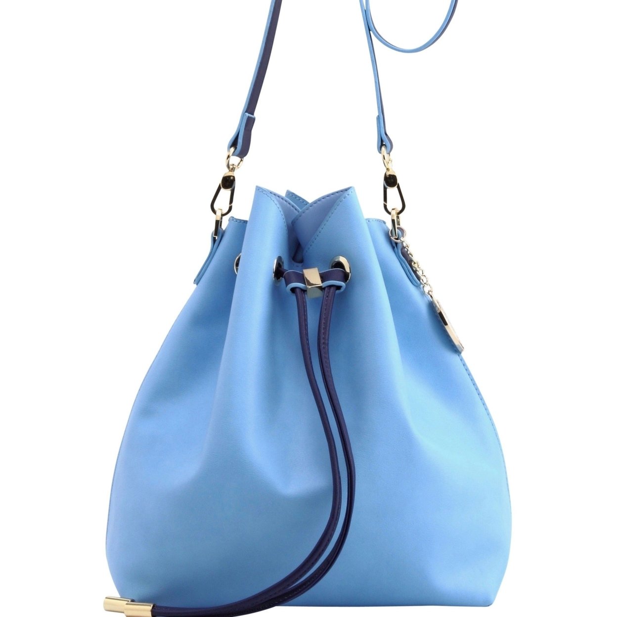 SCORE! Sarah Jean Crossbody Large BoHo Bucket Bag - Light Blue And Navy Blue