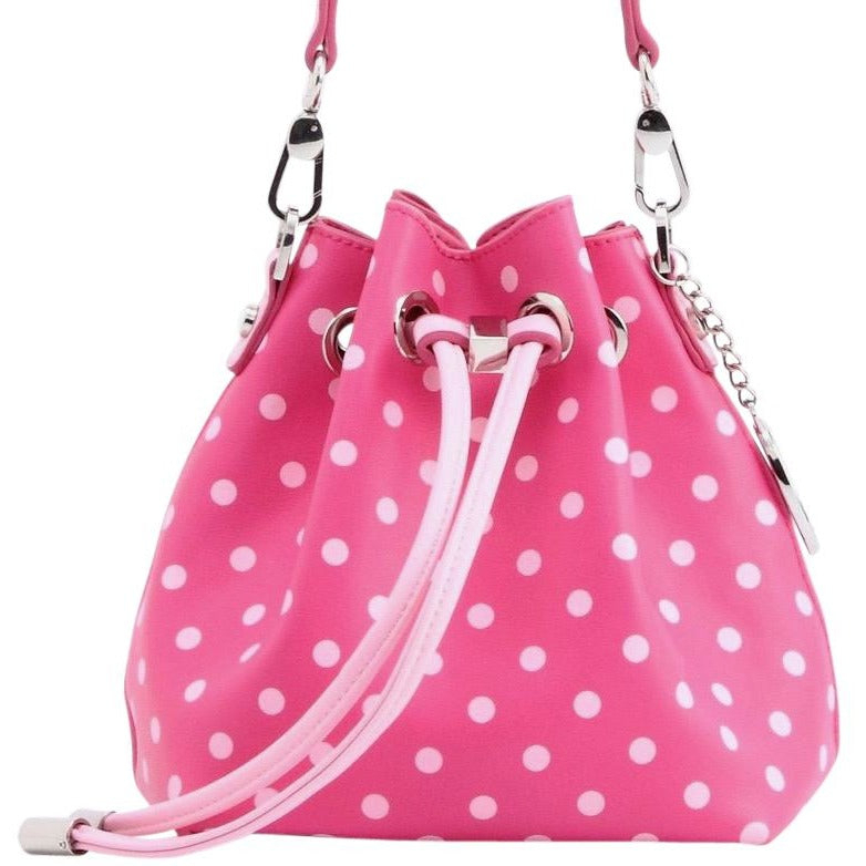 SCORE! Sarah Jean Small Crossbody Polka Dot BoHo Bucket Bag- Hot Pink And Light Pink