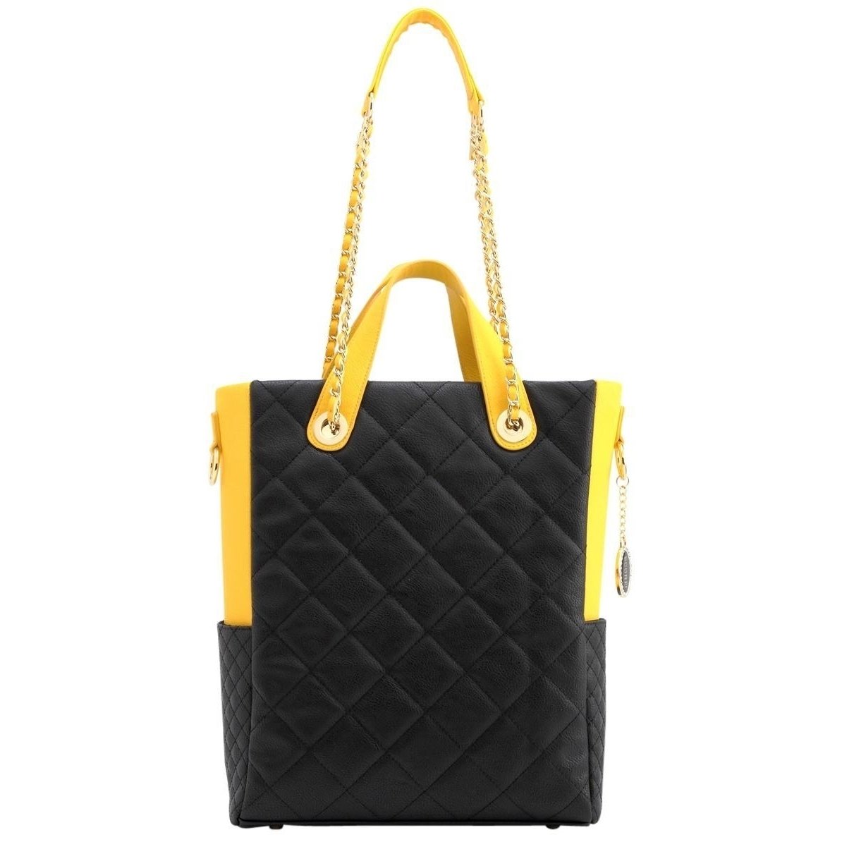 SCORE!'s Kat Travel Tote For Business, Work, Or School Quilted Shoulder Bag - Black And Gold Yellow