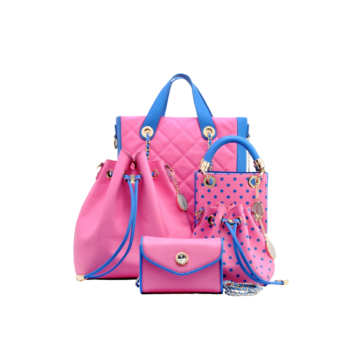SCORE!'s Kat Travel Tote For Business, Work, Or School Quilted Shoulder Bag - Pink And Blue