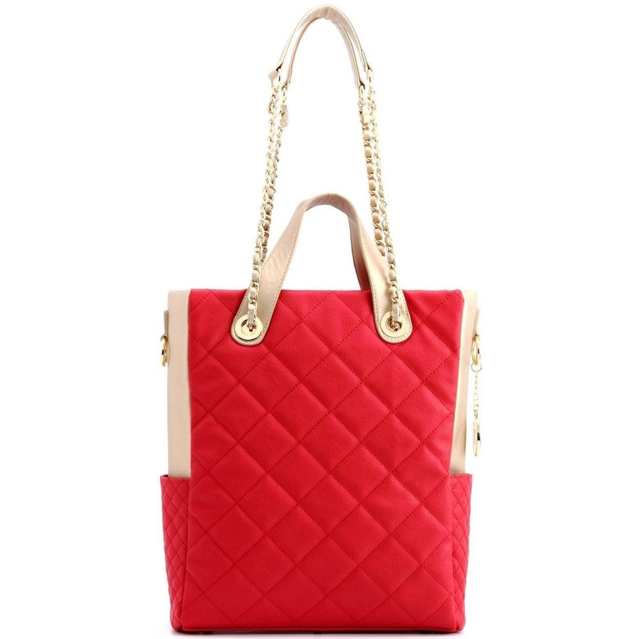 SCORE!'s Kat Travel Tote For Business, Work, Or School Quilted Shoulder Bag Red & Gold