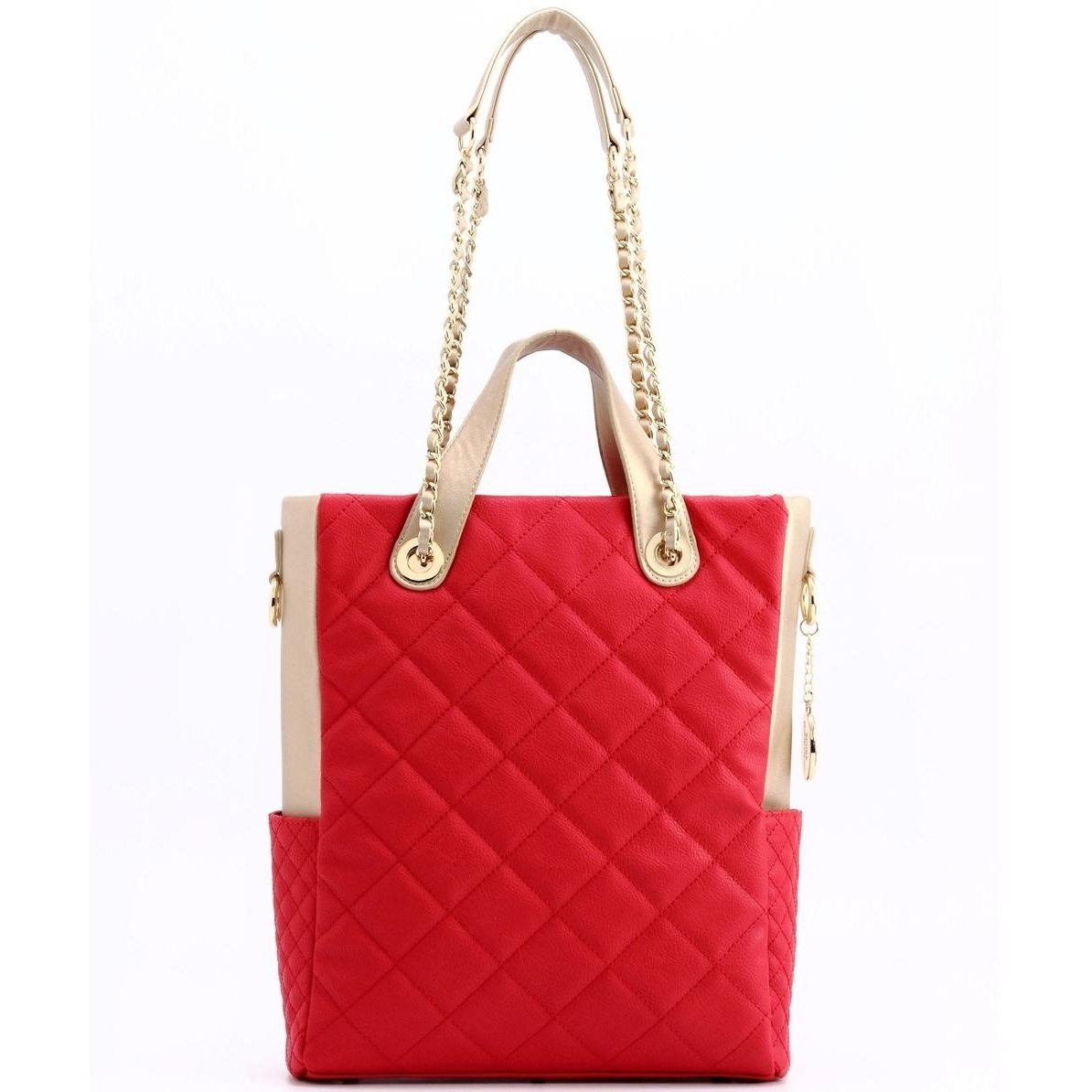 SCORE!'s Kat Travel Tote For Business, Work, Or School Quilted Shoulder Bag Red & Gold