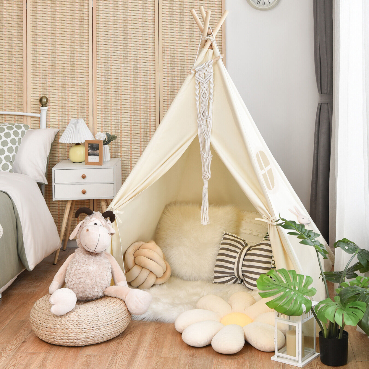 Portable Kids Play Tent Indian Canvas Teepee Playhouse Toy Gift W/ Window