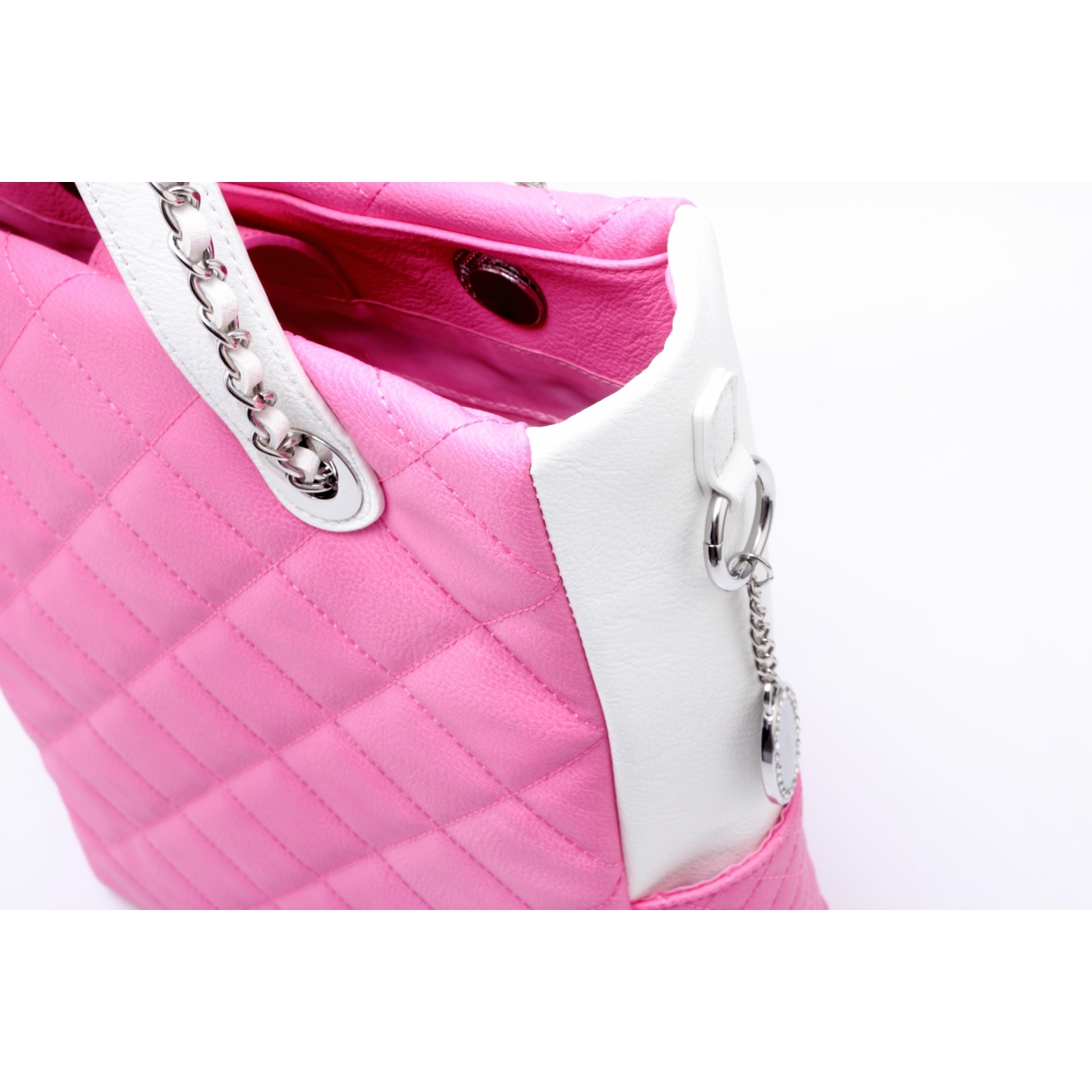 SCORE!'s Kat Travel Tote For Business, Work, Or School Quilted Shoulder Bag - Pink And White