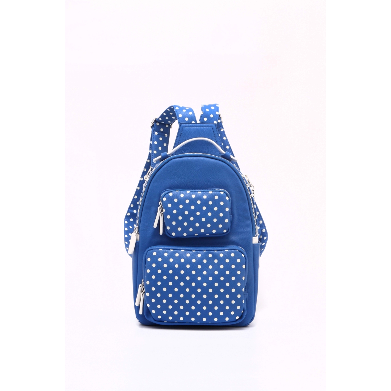 SCORE!'s Natalie Michelle Medium Polka Dot Designer Backpack - Royal Blue And White