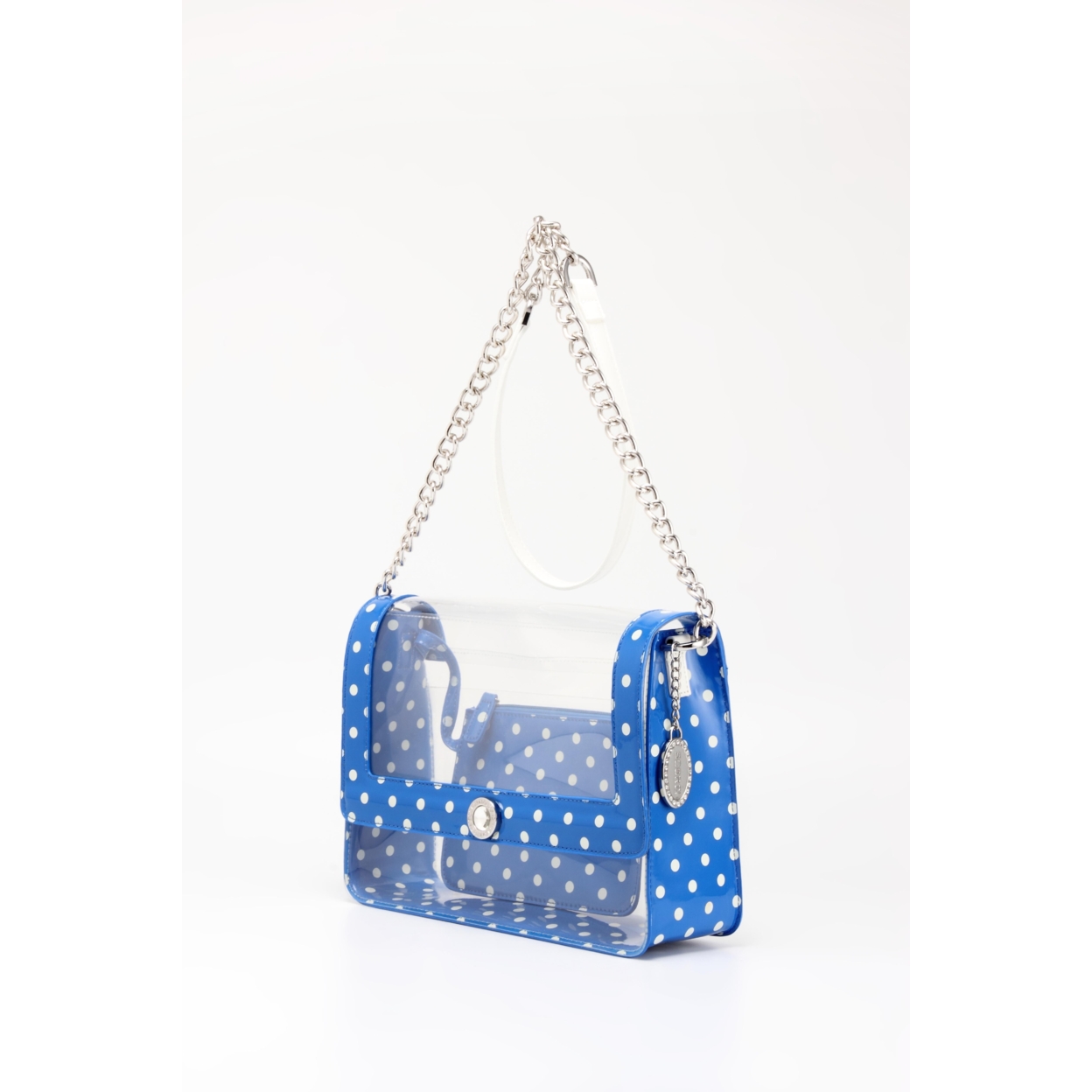 SCORE! Chrissy Medium Designer Clear Cross-body Bag - Royal Blue And White