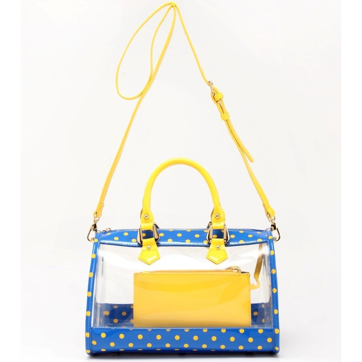 SCORE! Moniqua Large Designer Clear Crossbody Satchel - Imperial Royal Blue And Yellow Gold