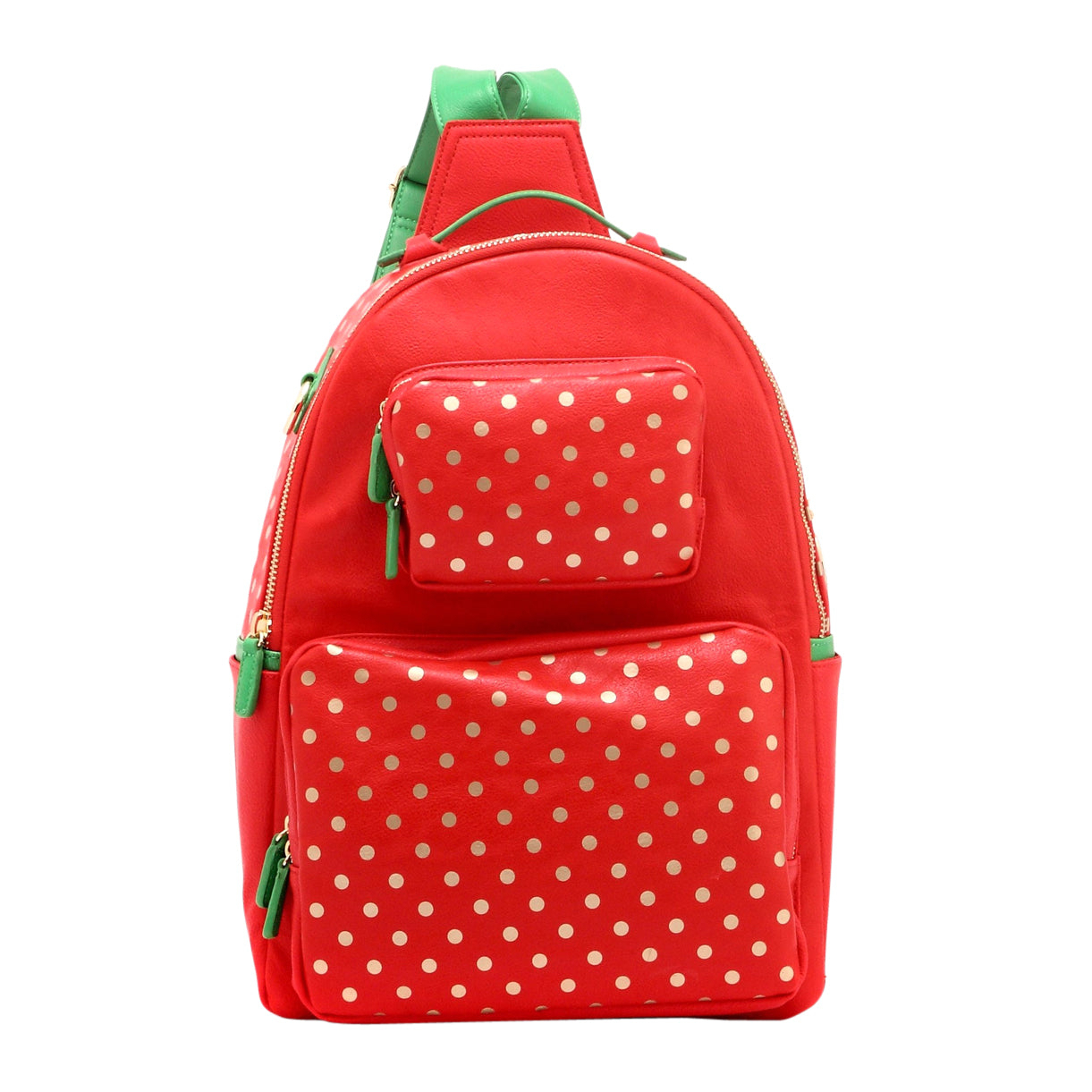 SCORE! Natalie Michelle Large Polka Dot Designer Backpack - Red, Gold And Green