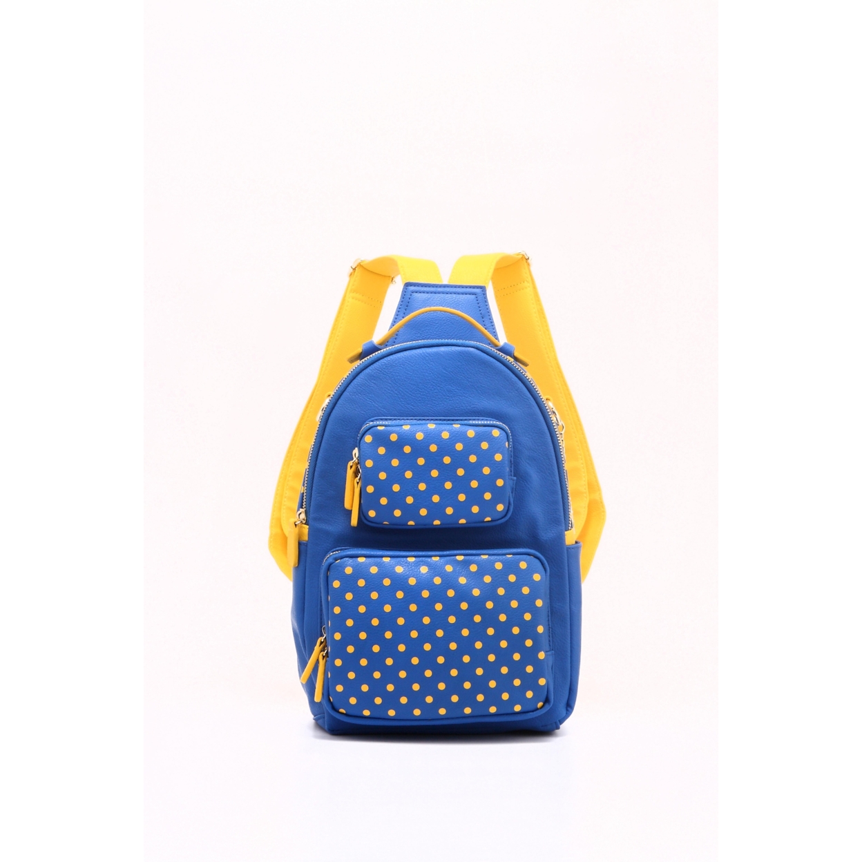 SCORE! Natalie Michelle Large Polka Dot Designer Backpack - Royal Blue And Yellow Gold