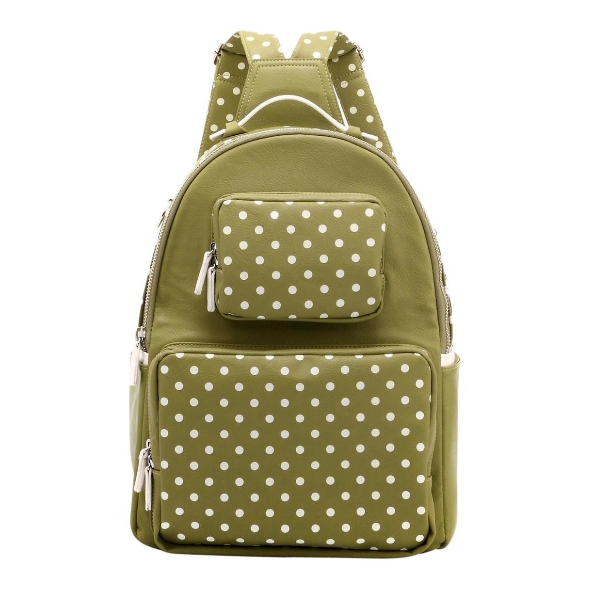 SCORE! Natalie Michelle Medium Polka Dot Designer Backpack - Olive Green And White