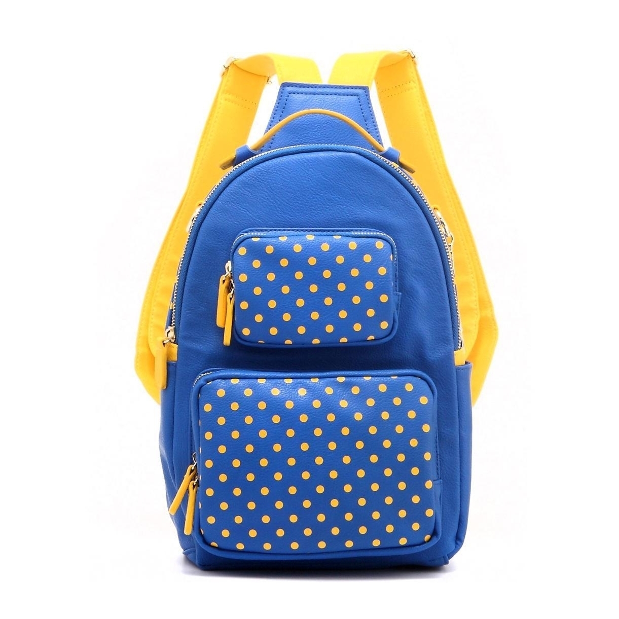 SCORE! Natalie Michelle Medium Polka Dot Designer Backpack - Imperial Blue And Yellow Gold