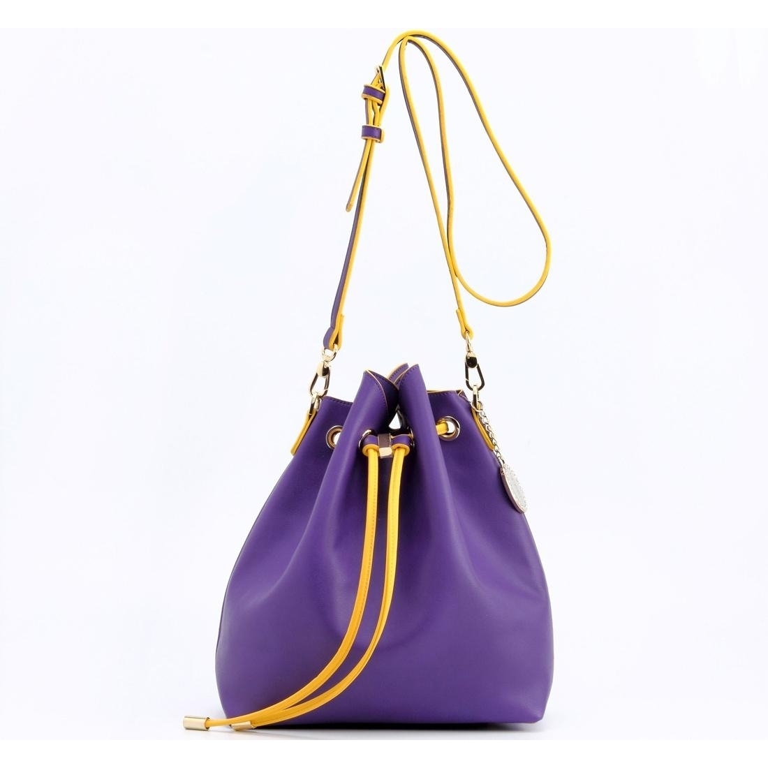 SCORE! Sarah Jean Crossbody Large BoHo Bucket Bag - Purple And Gold Yellow