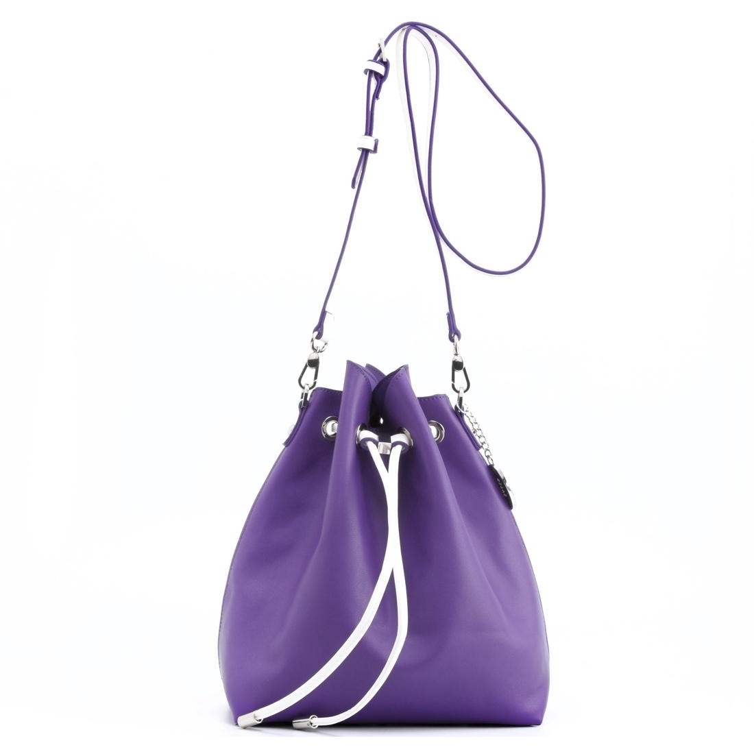 SCORE! Sarah Jean Crossbody Large BoHo Bucket Bag - Purple And White