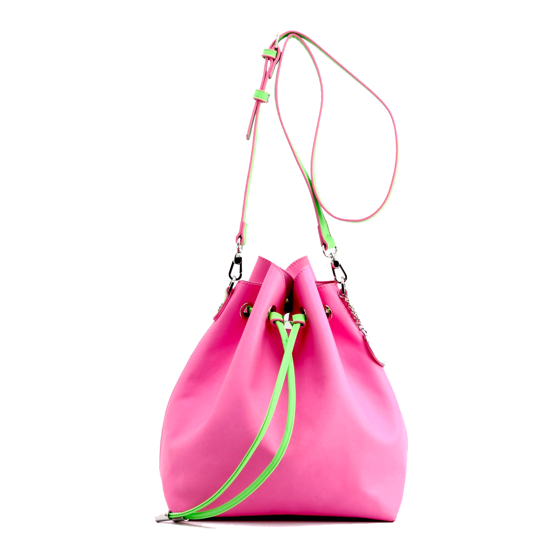 SCORE! Sarah Jean Crossbody Large BoHo Bucket Bag- Pink And Lime Green