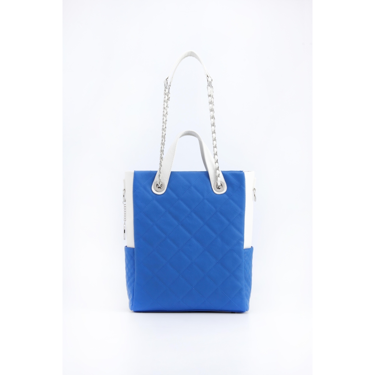 SCORE!'s Kat Travel Tote For Business, Work, Or School Quilted Shoulder Bag - Imperial Royal Blue And White
