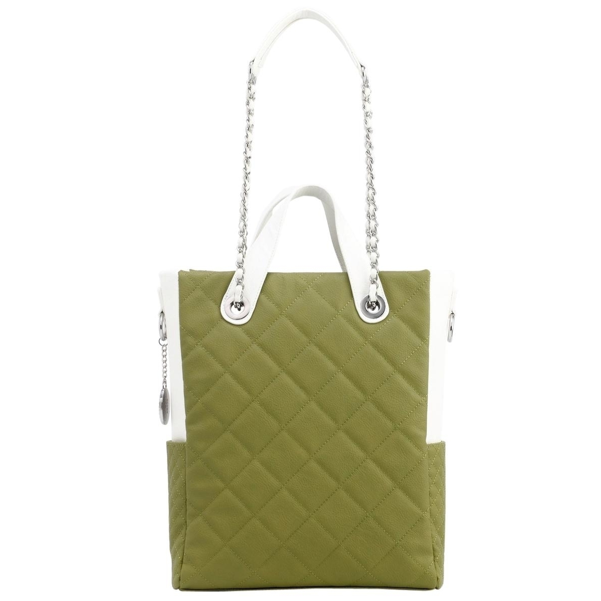 SCORE!'s Kat Travel Tote For Business, Work, Or School Quilted Shoulder Bag - Olive Green And White