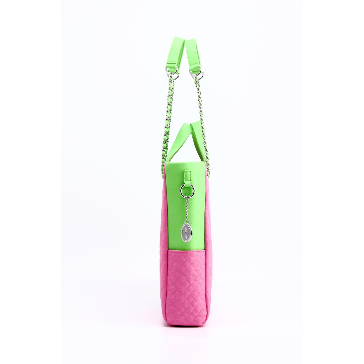 SCORE!'s Kat Travel Tote For Business, Work, Or School Quilted Shoulder Bag - Pink And Lime Green