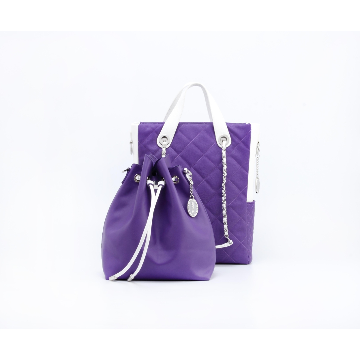 SCORE!'s Kat Travel Tote For Business, Work, Or School Quilted Shoulder Bag - Purple And White
