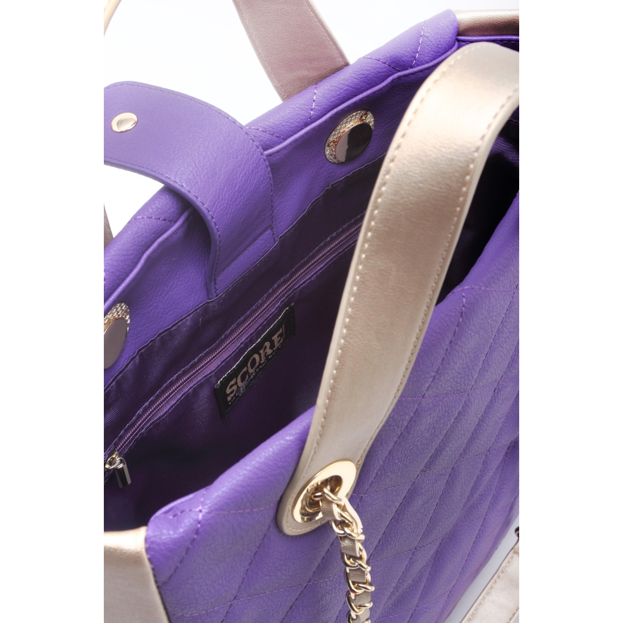 SCORE!'s Kat Travel Tote For Business, Work, Or School Quilted Shoulder Bag - Purple And Gold Gold