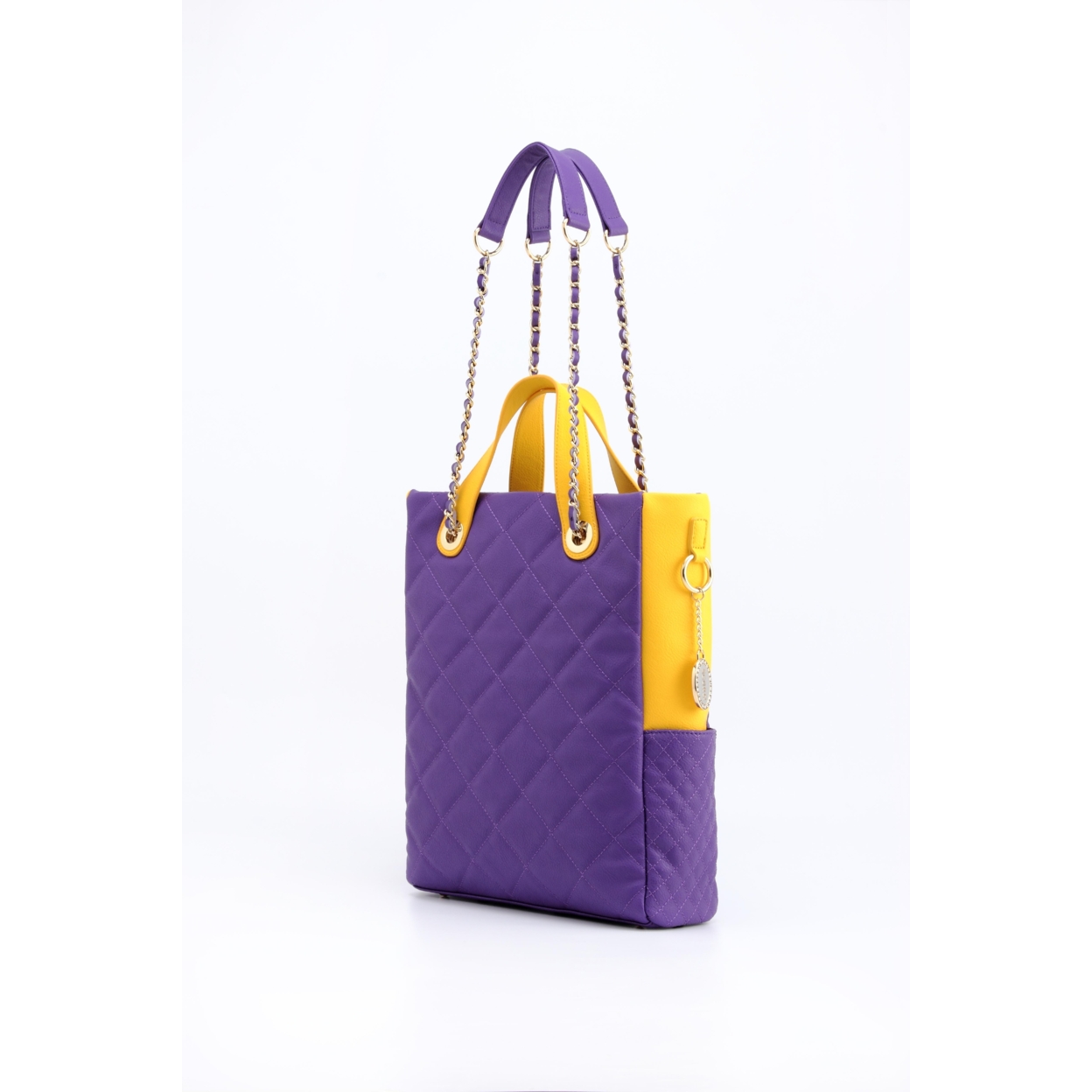SCORE!'s Kat Travel Tote For Business, Work, Or School Quilted Shoulder Bag - Purple And Gold Yellow