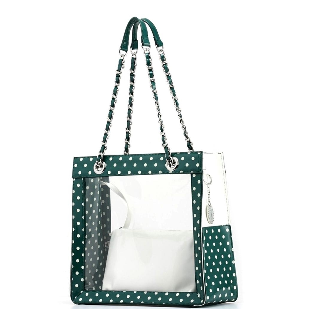 SCORE! Andrea Large Clear Designer Tote For School, Work, Travel - Forest Green And White