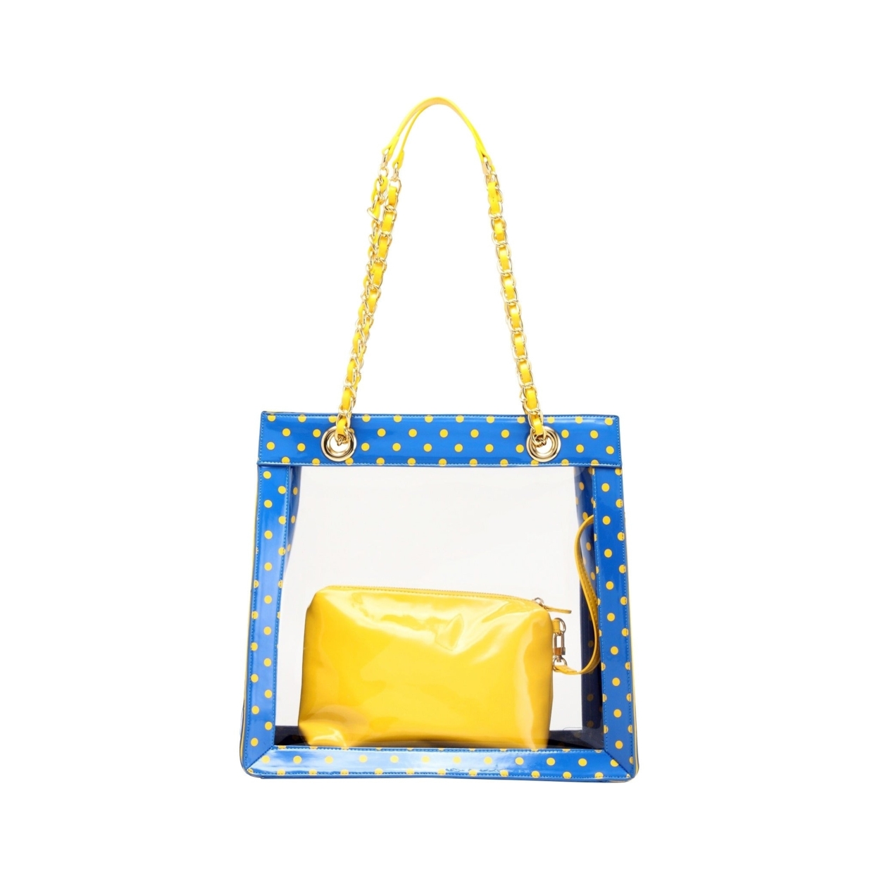 SCORE! Andrea Large Clear Designer Tote For School, Work, Travel - Imperial Blue And Yellow Gold