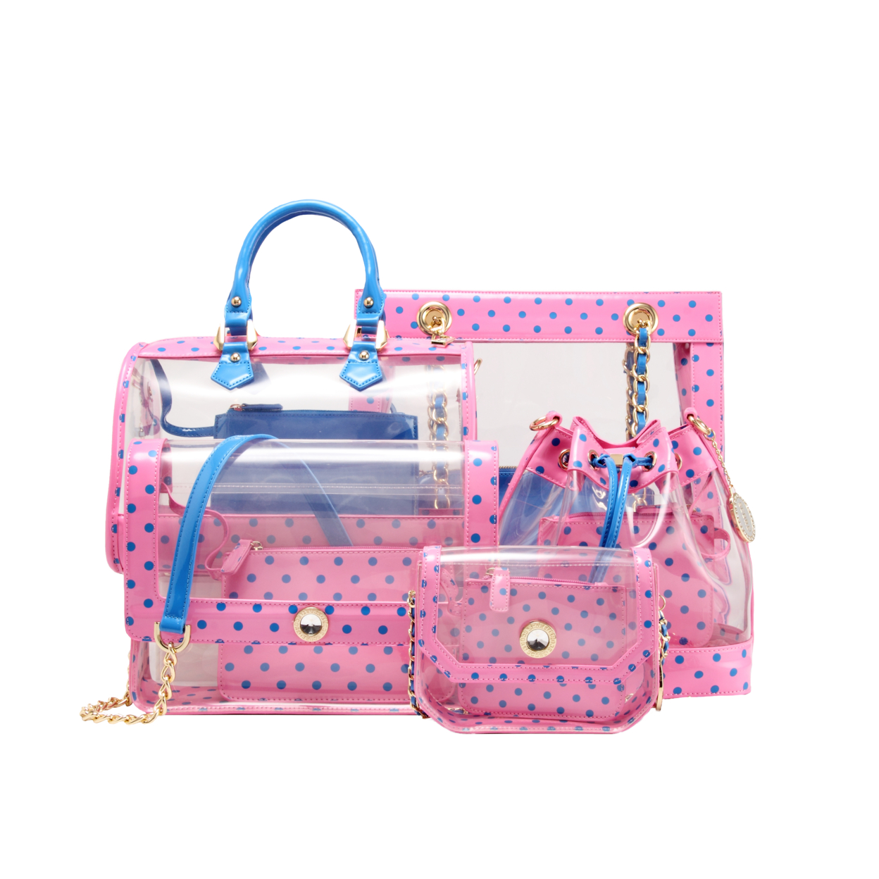 SCORE! Andrea Large Clear Designer Tote For School, Work, Travel - Pink And Blue