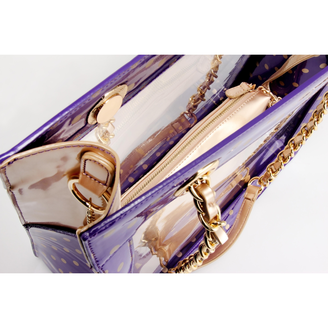 SCORE! Andrea Large Clear Designer Tote For School, Work, Travel - Royal Purple And Gold Gold