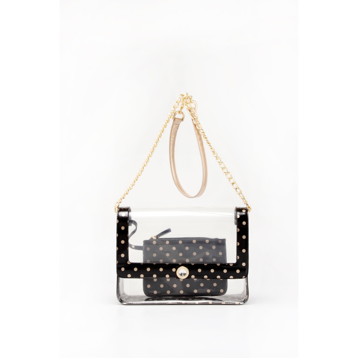 SCORE! Chrissy Medium Designer Clear Cross-body Bag - Black And Metallic Gold
