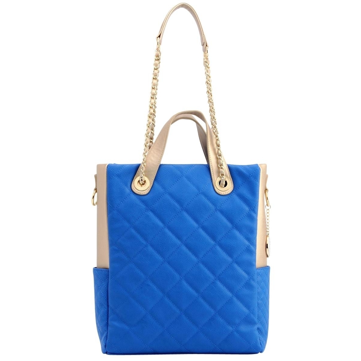 SCORE!'s Kat Travel Tote For Business, Work, Or School Quilted Shoulder Bag - Imperial Royal Blue And Gold Gold