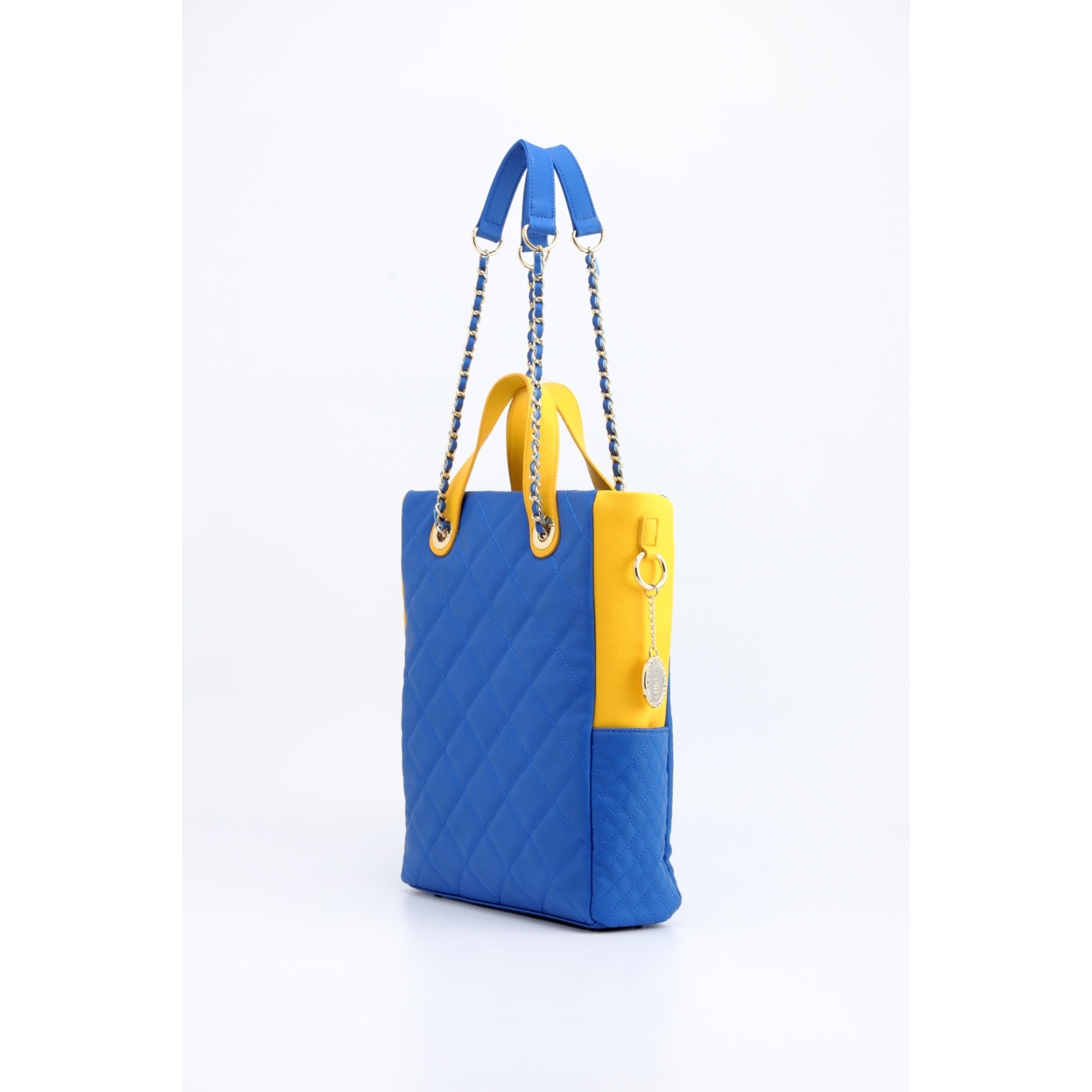 SCORE!'s Kat Travel Tote For Business, Work, Or School Quilted Shoulder Bag - Imperial Royal Blue And Yellow Gold