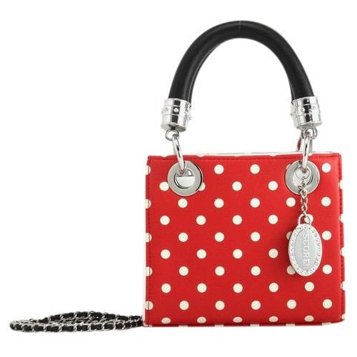 SCORE! Jacqui Classic Top Handle Crossbody Satchel - Red And White With Black Handles