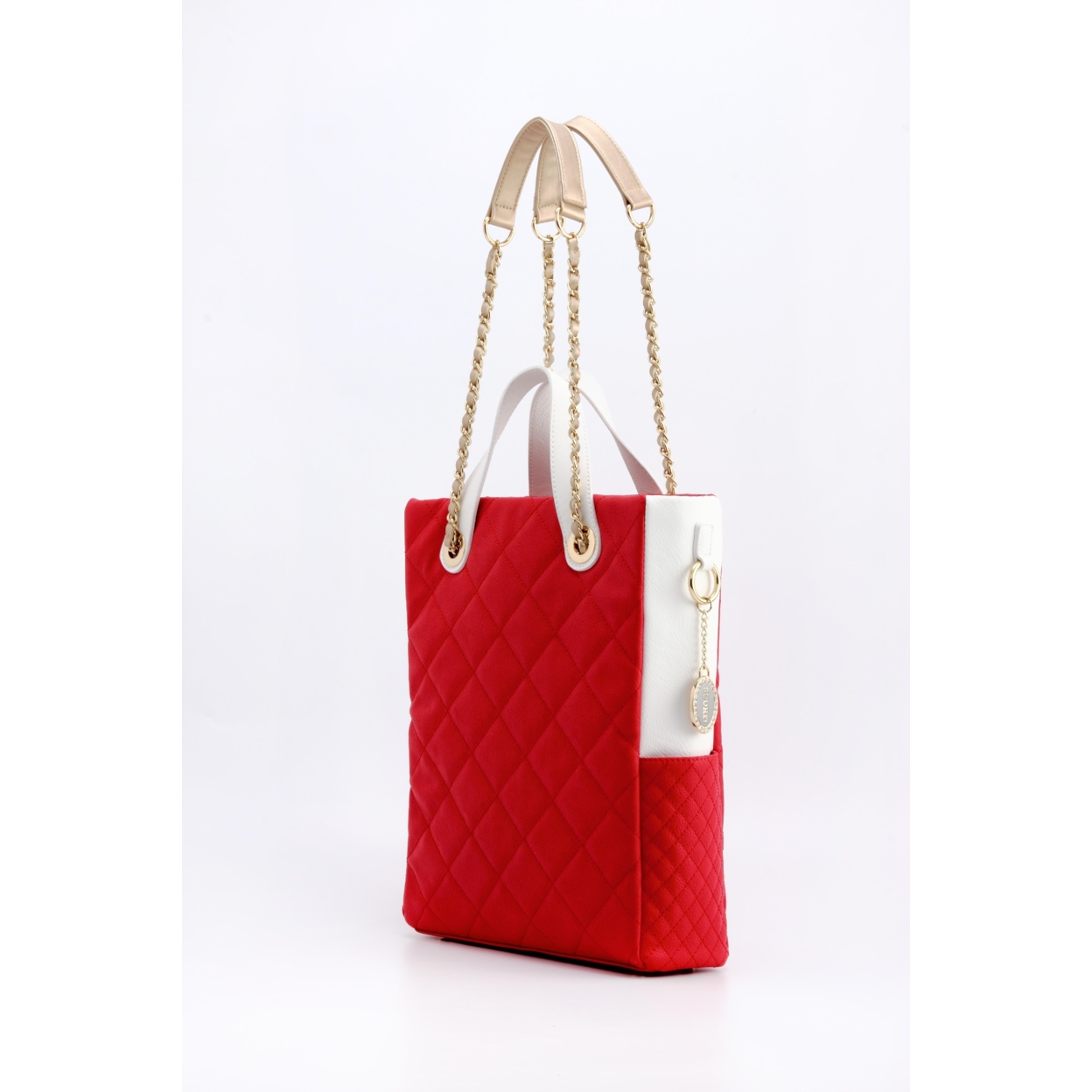 SCORE!'s Kat Travel Tote For Business, Work, Or School Quilted Shoulder Bag- Red, White And Gold