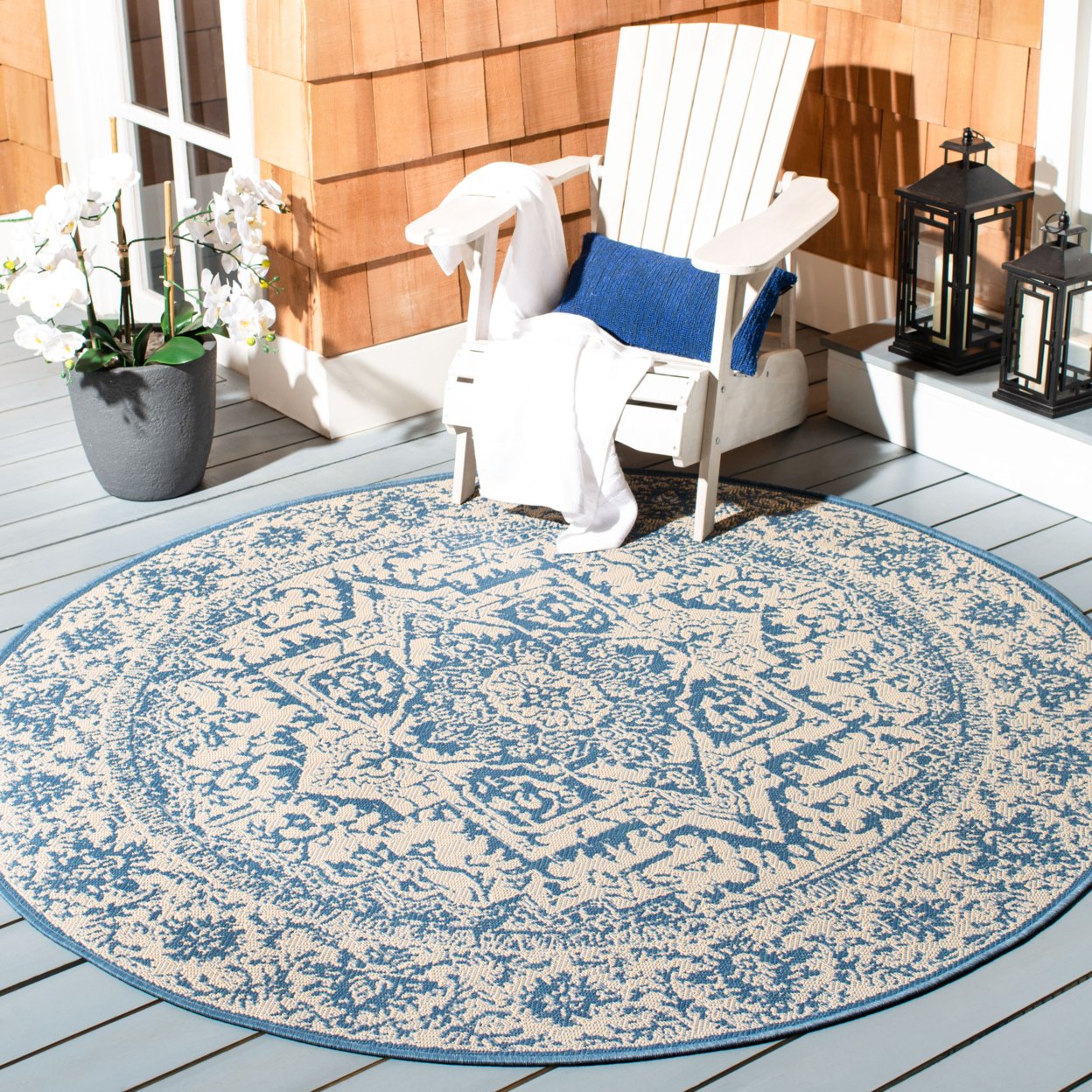 SAFAVIEH Indoor Outdoor BHS139N Beach House Cream / Blue Rug