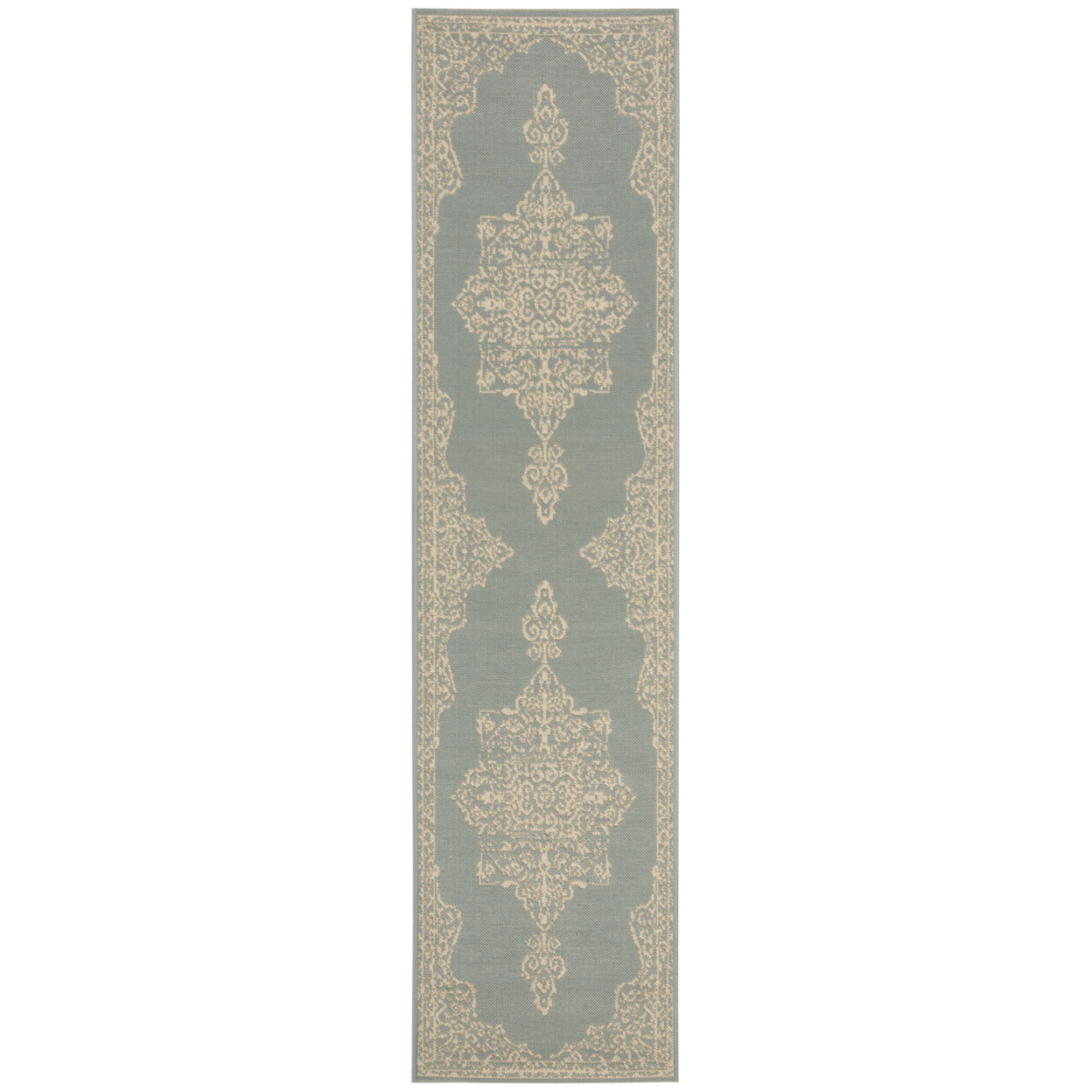 SAFAVIEH Indoor Outdoor BHS180L Beach House Cream / Aqua Rug