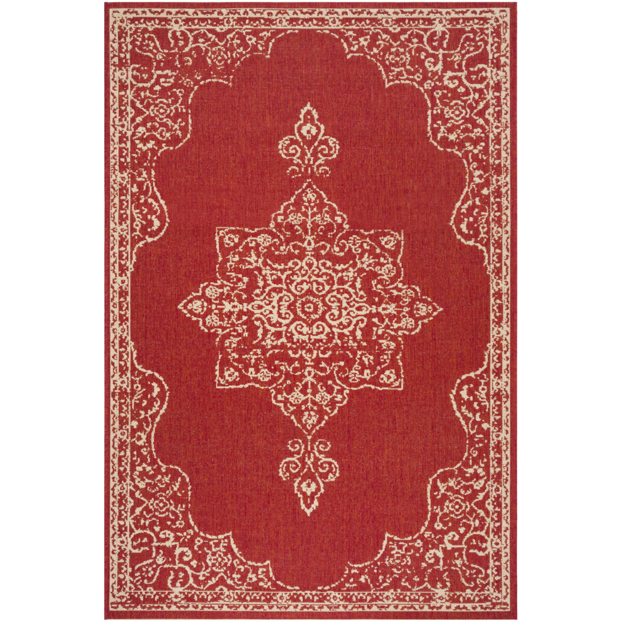 SAFAVIEH Indoor Outdoor BHS180Q Beach House Red / Creme Rug