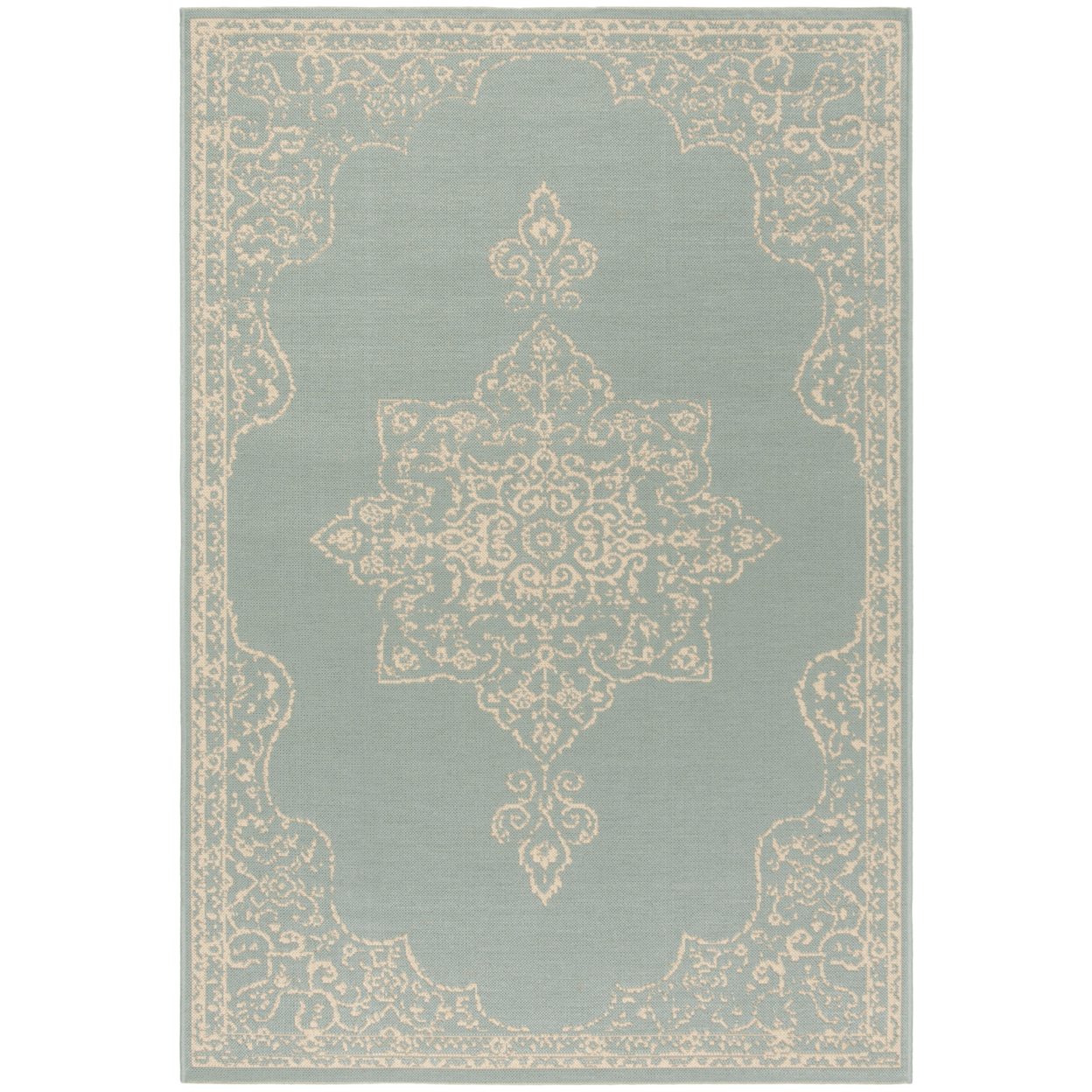 SAFAVIEH Indoor Outdoor BHS180L Beach House Cream / Aqua Rug