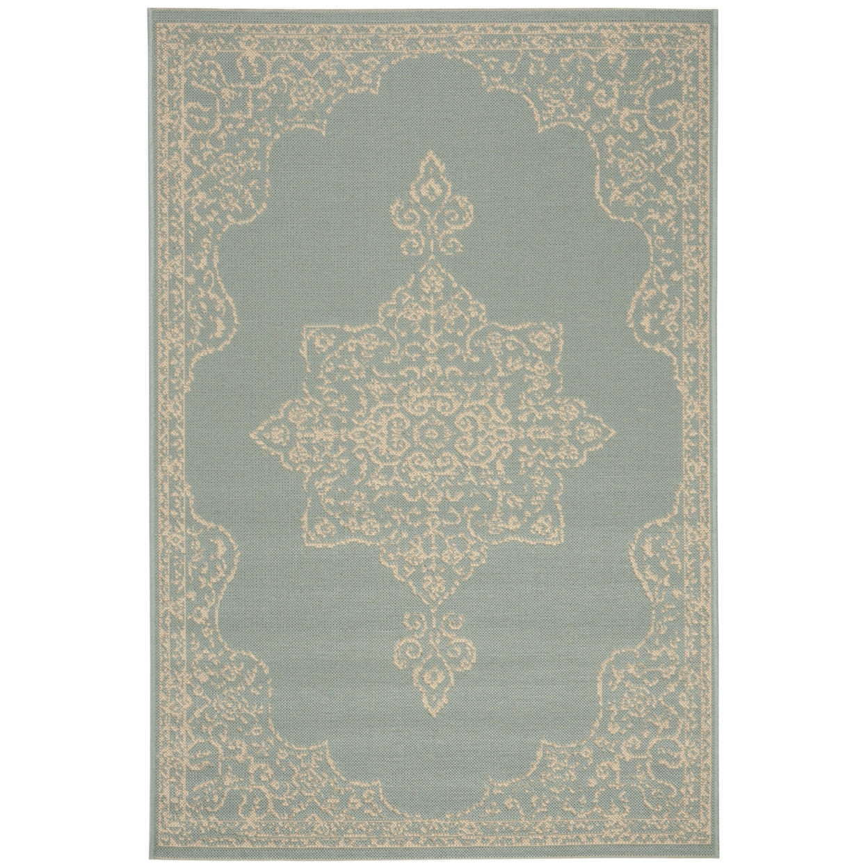 SAFAVIEH Indoor Outdoor BHS180L Beach House Cream / Aqua Rug