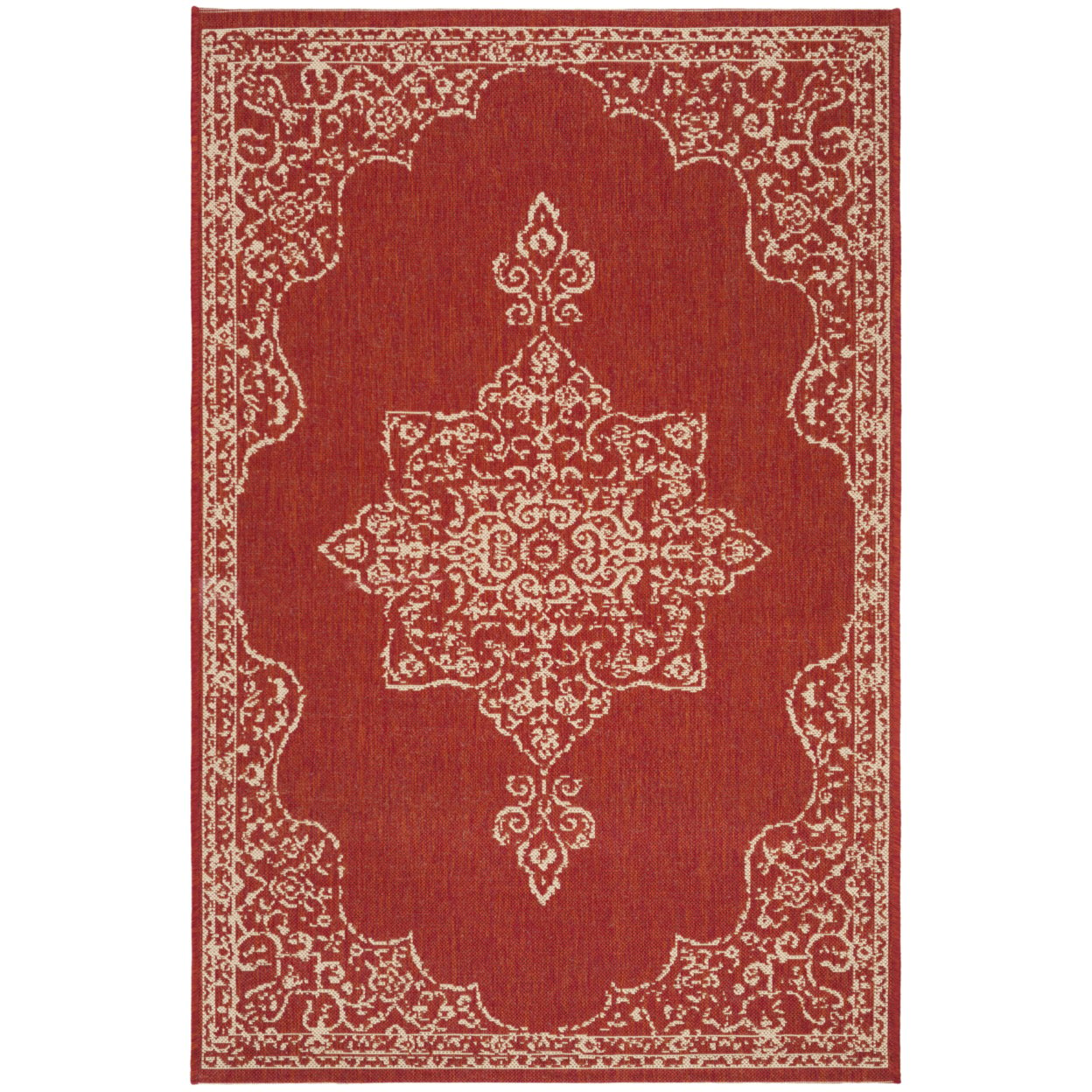 SAFAVIEH Indoor Outdoor BHS180Q Beach House Red / Creme Rug