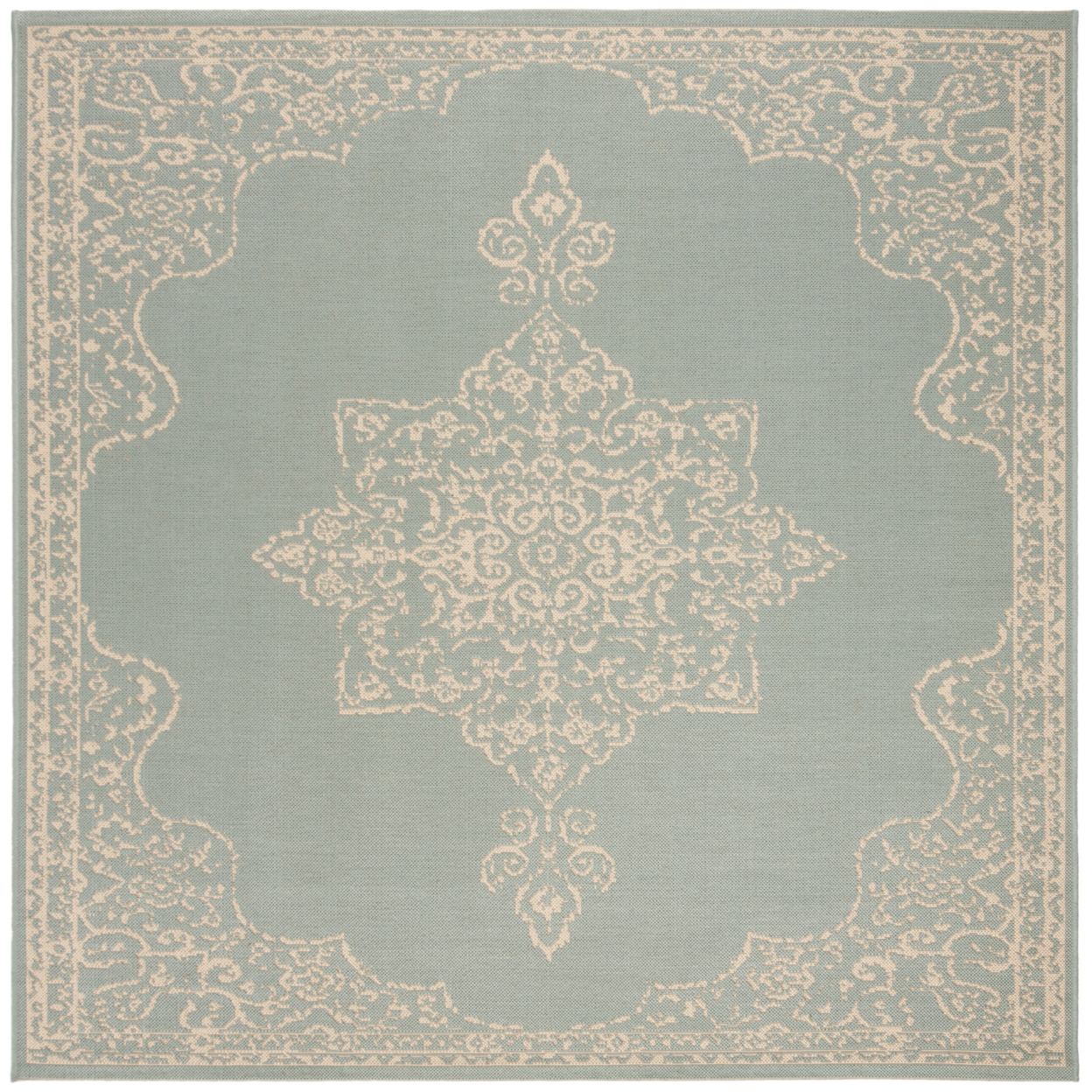 SAFAVIEH Indoor Outdoor BHS180L Beach House Cream / Aqua Rug