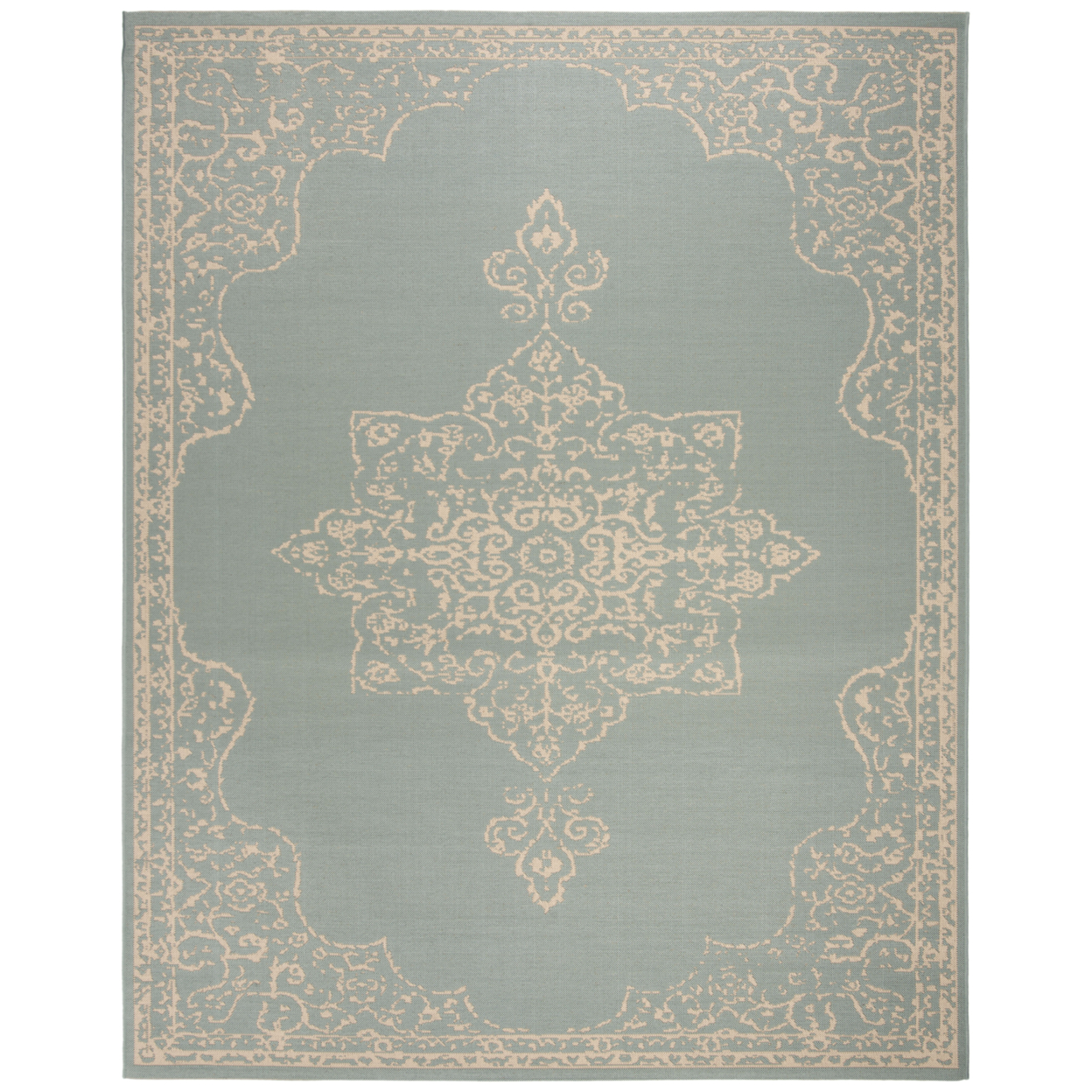 SAFAVIEH Indoor Outdoor BHS180L Beach House Cream / Aqua Rug